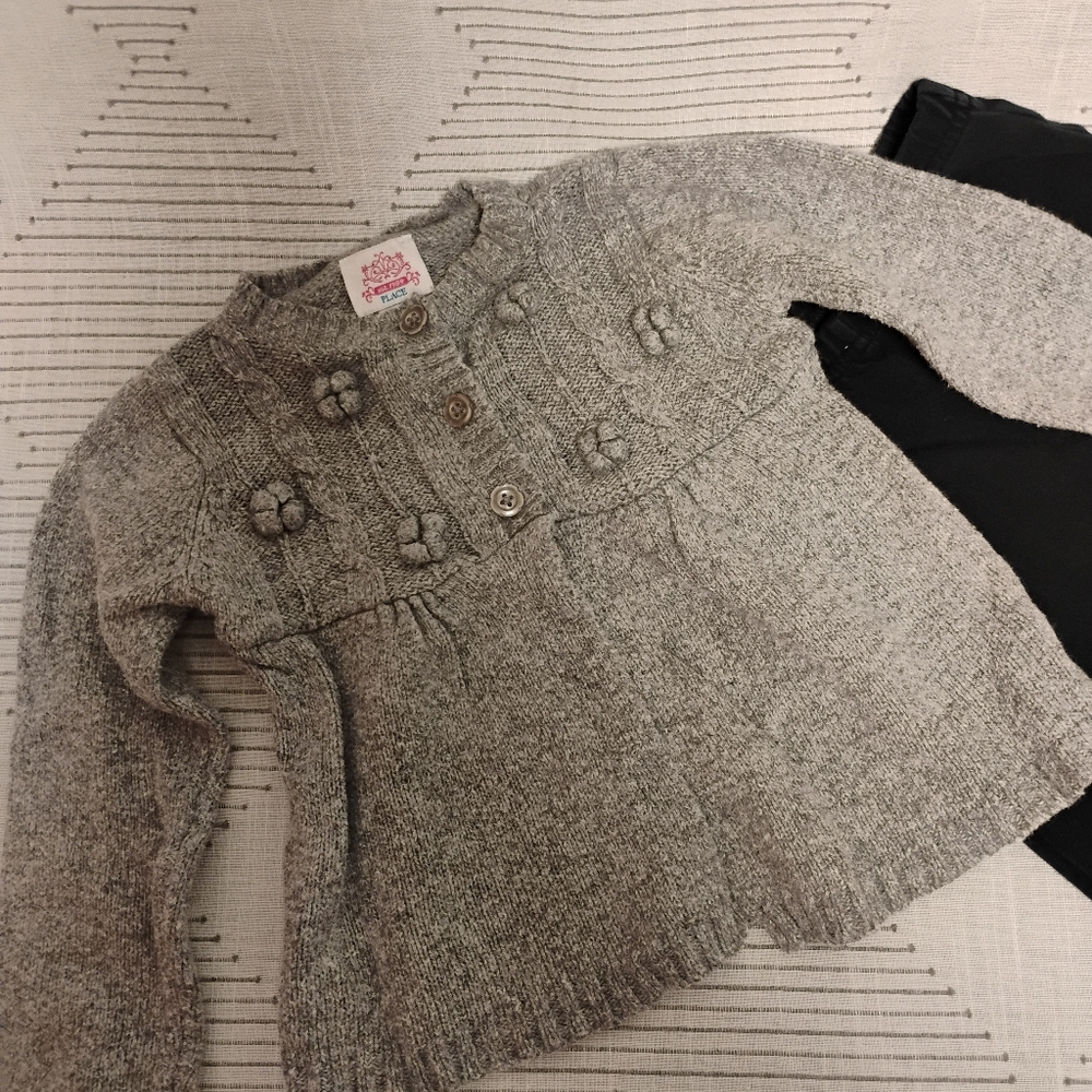 Gray Knit Cardigan Sweater And Flare Leggings Girls Toddler Size 24 Months